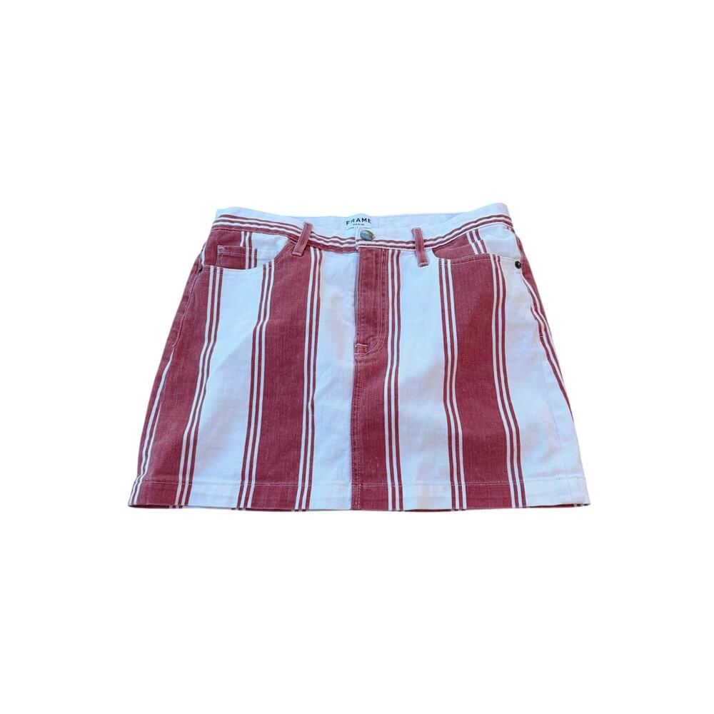 FRAME Denim Fiery Stripe Le Mini Skirt Red White Vertical Striped 28 LMSK1485S